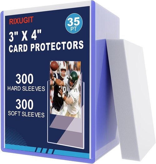 600 Plastic Trading Card Protectors | 300 Hard & 300 Soft Sleeves - 35pt Rigid 3"x4" Holders