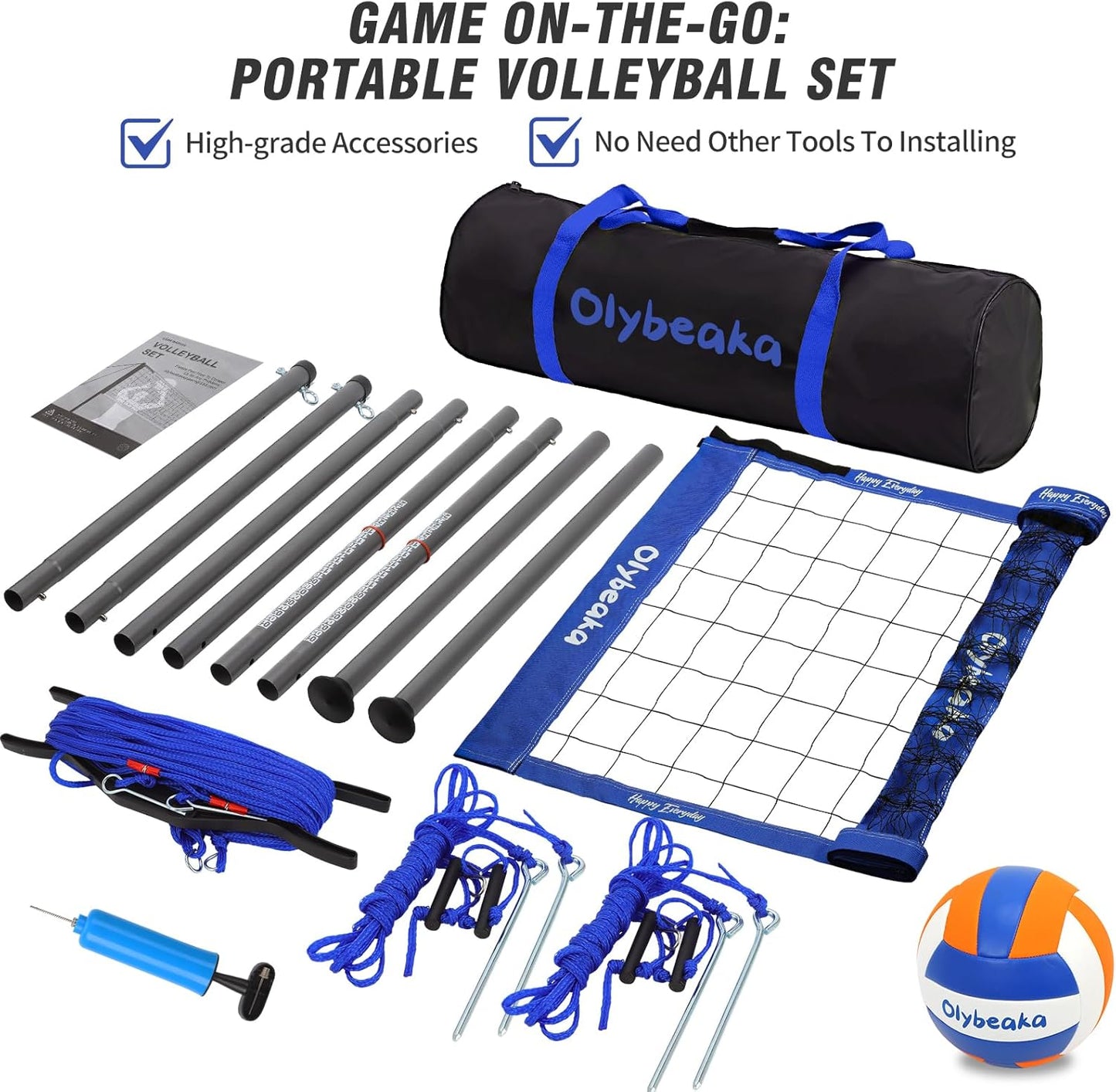 Skiennix 32ft Outdoor Volleyball Net Set - Adjustable Heavy Duty Poles, Durable Net & Accessories