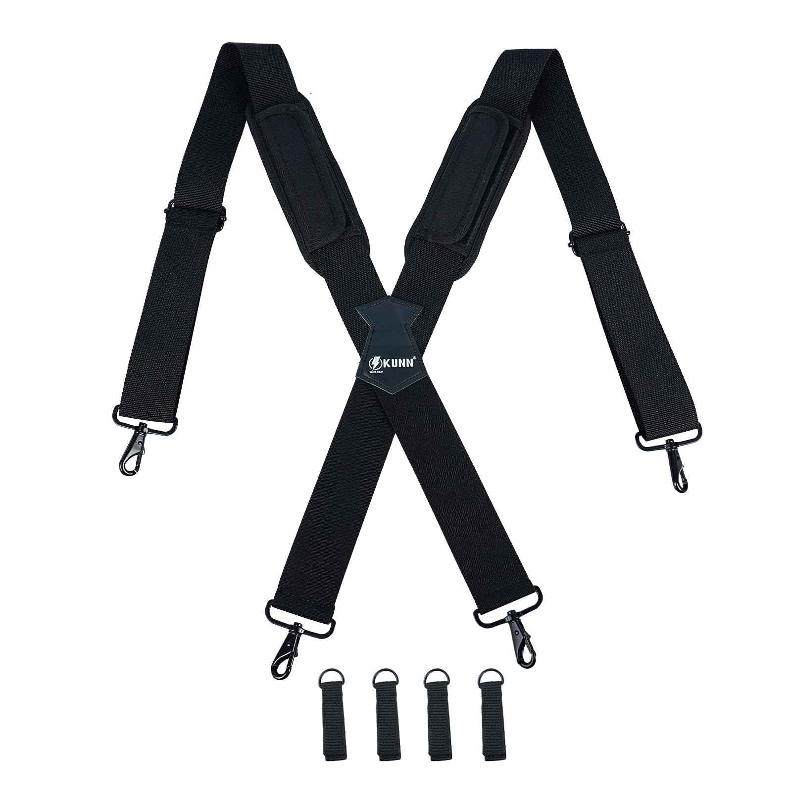 KUNN Tool Belt Suspenders Removable Padded Shoulder Work Suspenders with 4Pcs Attachment Loops,Comfortable and Adjustable