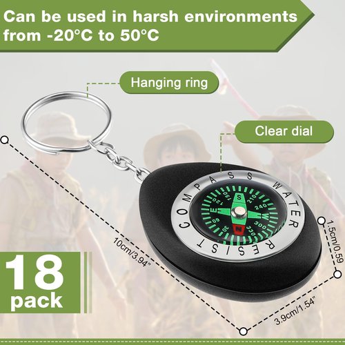 Janinka 18 Pcs Small Keychain Compass Hiking and Survival Mini Pocket Compass Bulk for Outdoor Camping(Black)