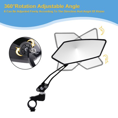 RidingRush Bike Mirror Handlebar Mount – Adjustable Rear View Mirror for Mountain Bikes, E-Bikes, Scooters, Clear View, Easy Installation, Ideal for Adult Bikes, Fits 22 mm- 25 mm Handlebars Black A