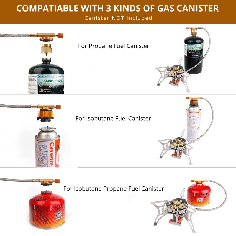RIDEIWAKE 6800W Camping Stove with Fuel Canister Adapter, Portable Backpacking Gas Stove with Piezo Ignition, 1LB Propane Tank, Butane Adapter for Outdoor Cooking, Picnic, Camping and Hiking