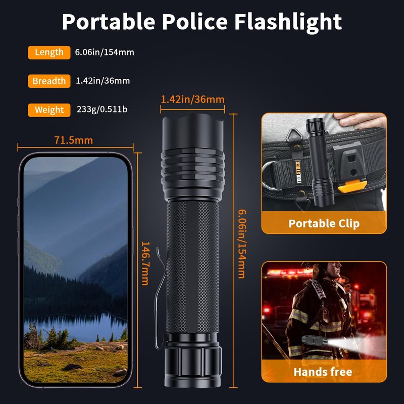 KunHe Tactical Flashlight High Lumens Rechargeable Duty Flashlight with Belt Holster Bright LED Police Flash Light with 4 Modes Long Lasting IPX7 Water Resistant for Security Camping and Emergency