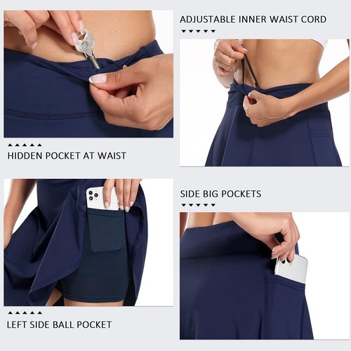 KORALHY Women's Athletic Skorts - 20" Knee Length Tennis & Golf Skirt with 4 Pockets