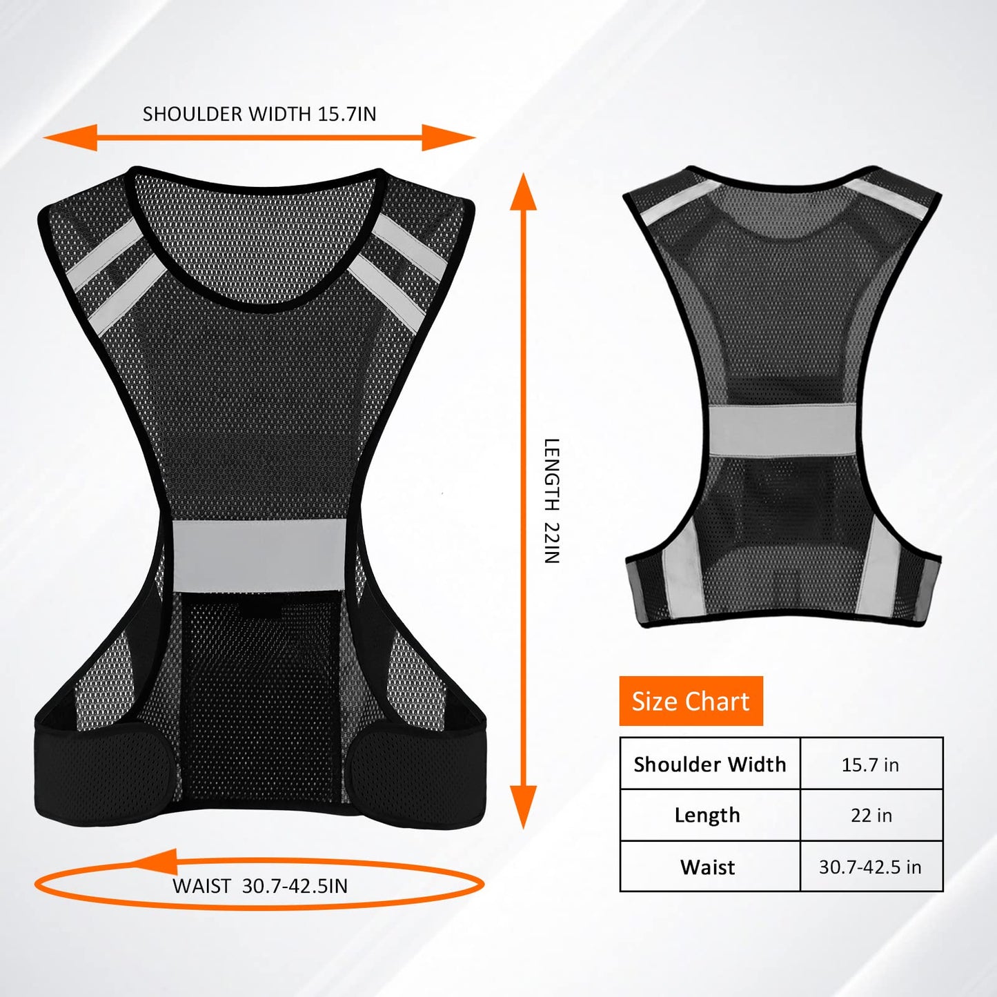 TCCFCCT Reflective Running Vest for Men Women, High Visibility Safety Vest with Large Pocket, Lightweight Reflective Running Gear for Motorcycling, Cycling, Jogging, Black