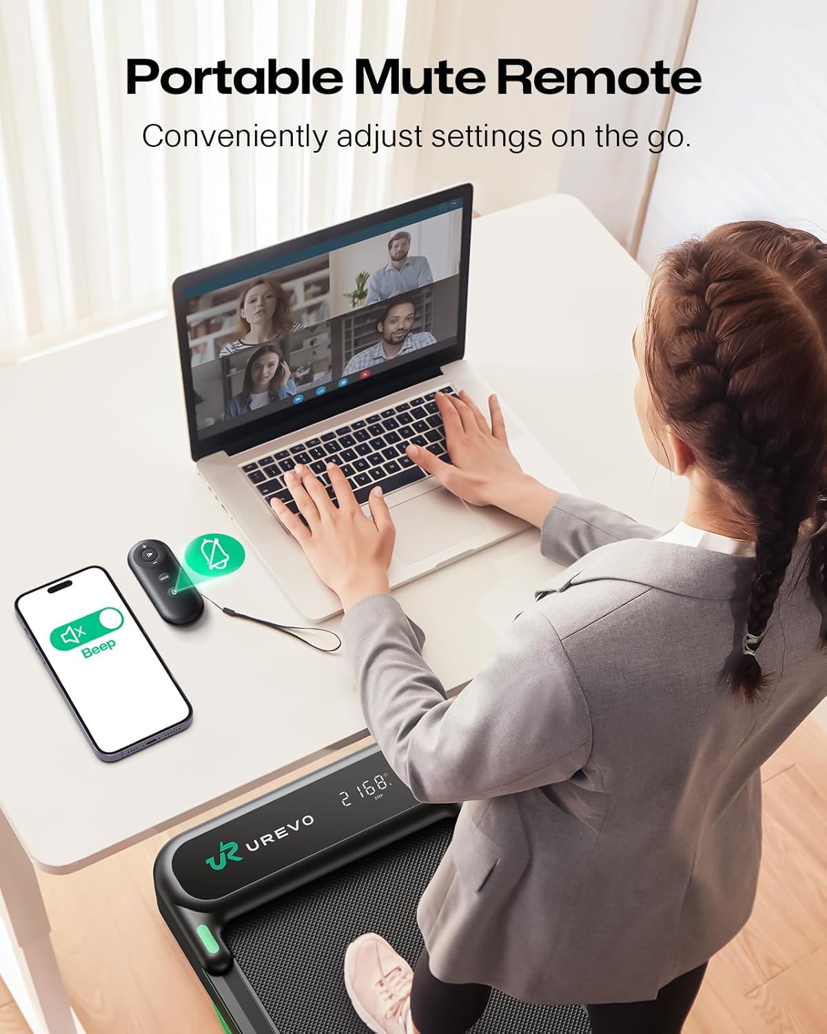 UREVO Smart 2-in-1 Folding Treadmill - Compact Walking Pad with Safety Handle & Dual LED Display