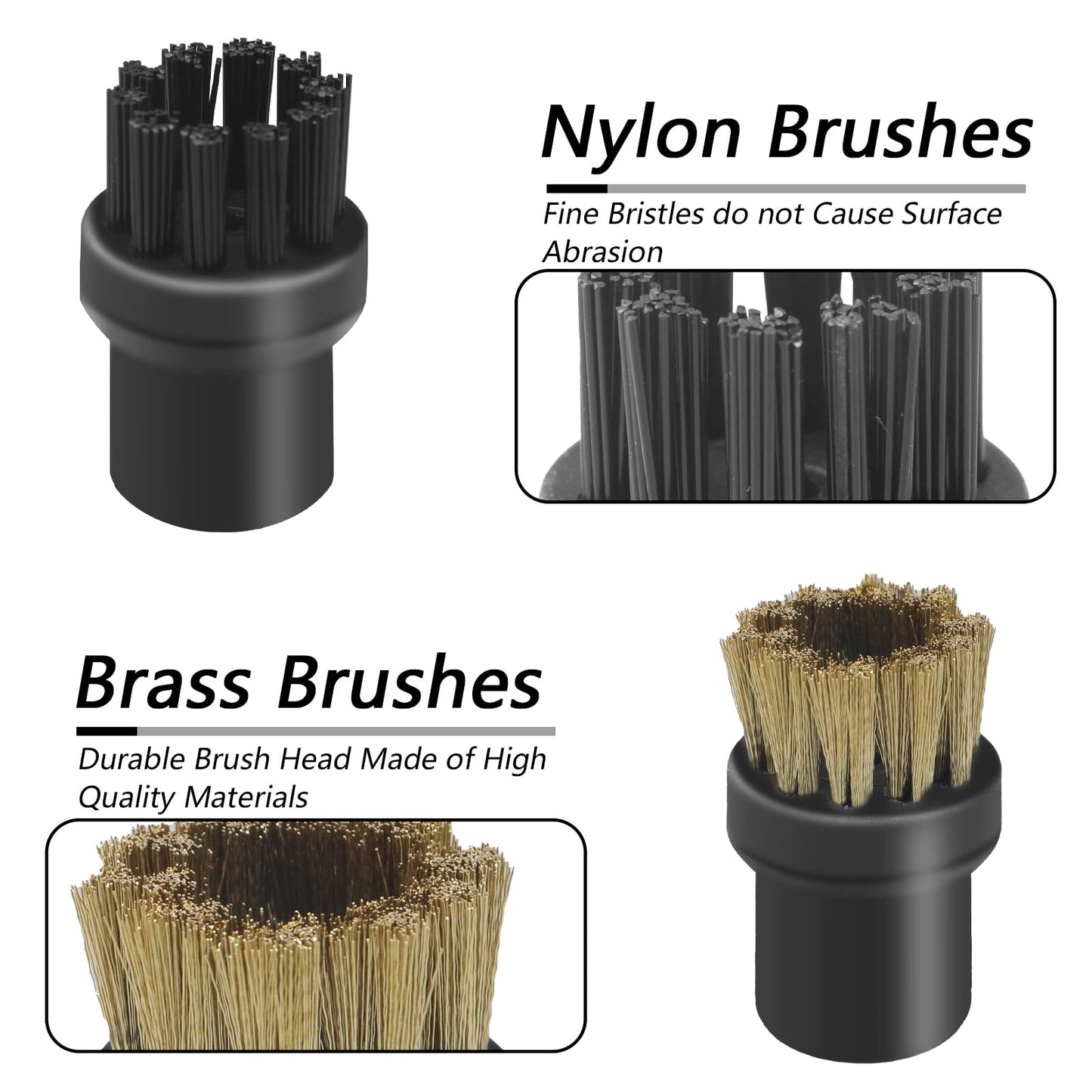 Steam Cleaner Attachments, 5 PCS Steam Cleaner Brush Head, Brass Brush Head Accessories for Karcher SC1 SC2 SC3 SC4 SC5 SC7 CTK10（2 PCS Brass Brushes + 3 PCS Nylon Brushes）