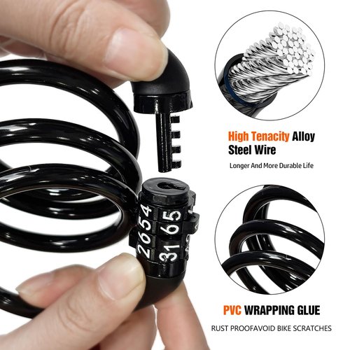 ASKGO Lock Bike Lock Cable with Combination Black