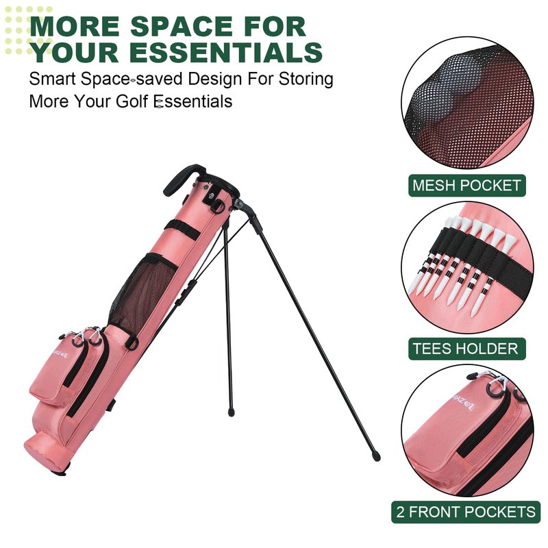 MAZEL Lightweight Golf Bag for Men – Easy to Carry Golf Clubs Bag with Shoulder Strap,Pitch n Putt Golf Stand Bag for Driving Range,Par 3 and Executive Courses - Fit Up to 8 Clubs (Pink)