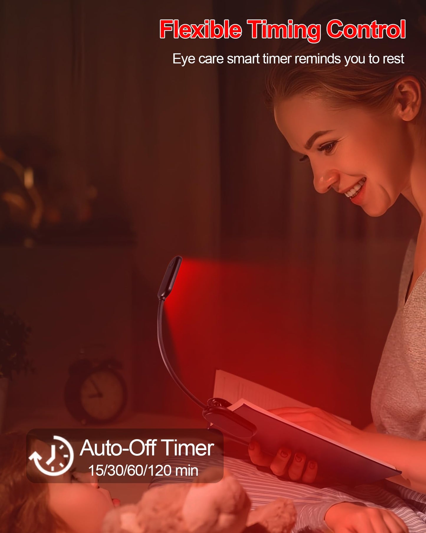Finezeal 625nm Red Book Light - Rechargeable Clip On Red Reading Light Therapy for Sleep - No Blue-Light, Poratble LED Book Lamp, Gift for Kids Students Travel Nursing Studying - 3 Adjustable Modes