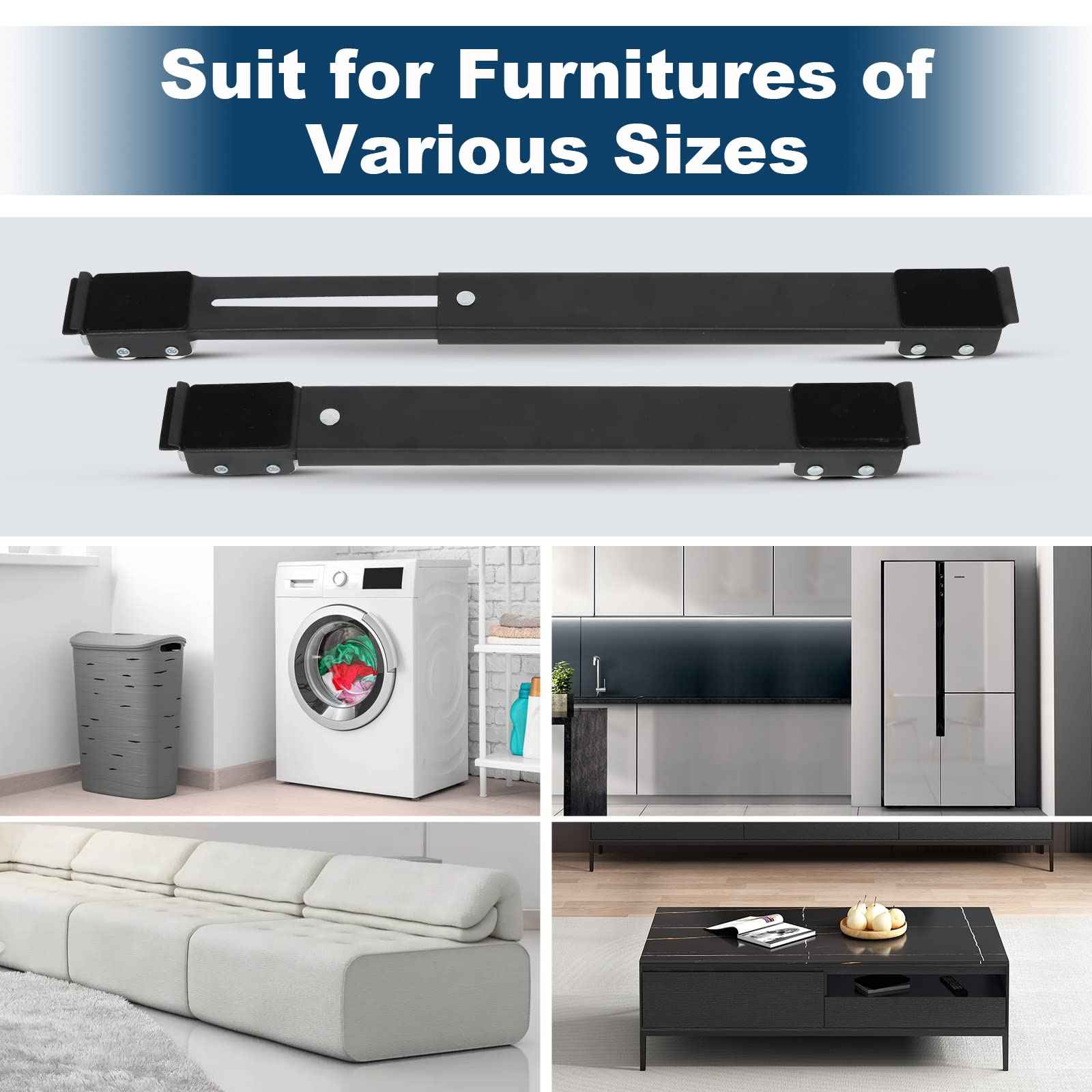 Lemtrflo Extendable Appliance Rollers for Washer and Dryer,Mobile Washing Machine Base, Wheels for Appliances Sliders,Heavy Duty Appliance Dolly,Appliance Mover for Refrigerators,Washing Machines