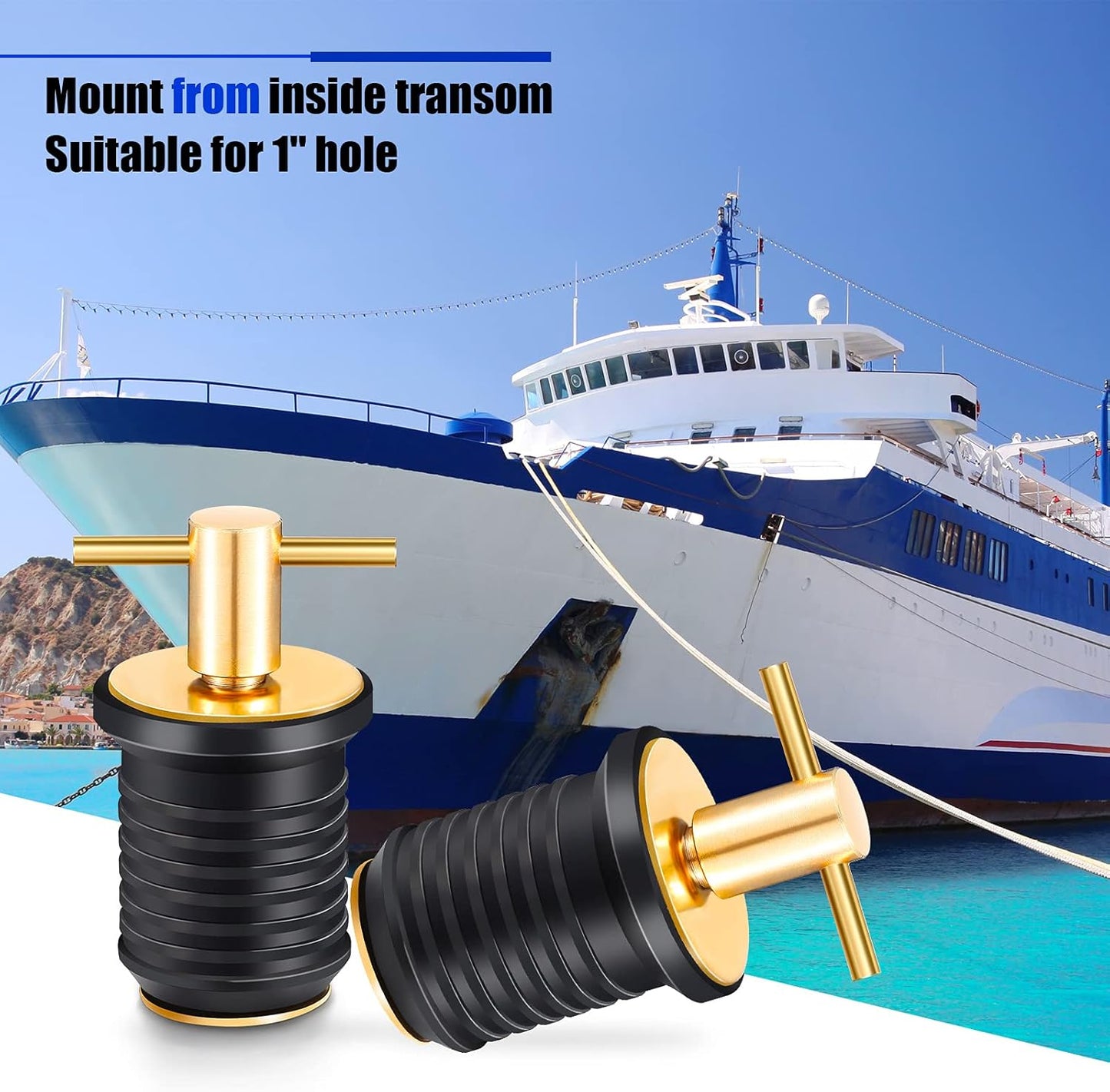 Skiennix T-Handle Boat Drain Plug - Durable Brass Snap Plug for Marine Use | 1 Inch (2 Pcs)