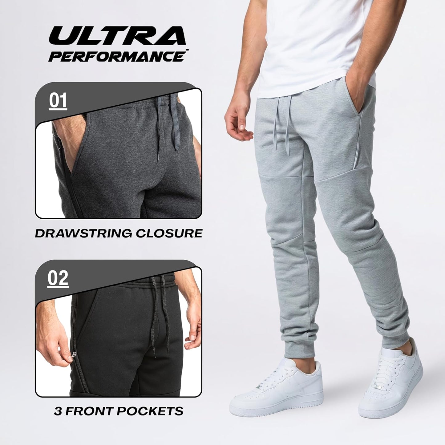 Skiennix Ultra Performance Fleece Joggers for Men - Comfortable Sweatpants with Zipper Pockets | 3-Pack