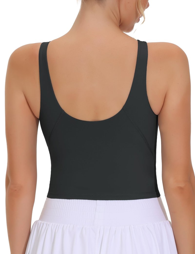 THE GYM PEOPLE Women's Sports Bra Sleeveless Workout Tank Tops Running Yoga Cropped Tops with Removable Padded Charcoal Grey