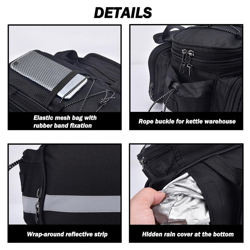 27L Adjustable Bike Pannier Bag with Hidden Rain Cover, 360° Reflective Strips, Multi-Functional Bicycle Saddle Bag for Grocery Shopping, Commuting, Cycling & Travel, Handheld & Crossbody Design