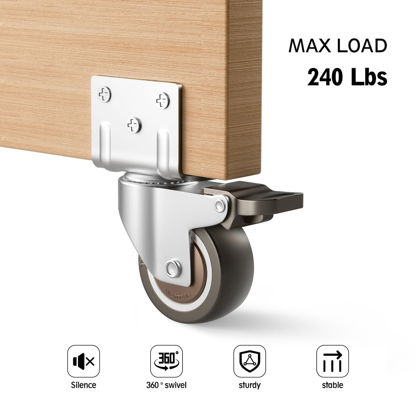 ANDUTEES Side Mount Casters, 1.5 Inch Furniture Wheels, L-Shaped Rubber Casters Set of 4, 360-Degree Locking Swivel Top Plate Small Castor Wheels for Furniture, Baby Bed, Kitchen, Cabinet, Table.