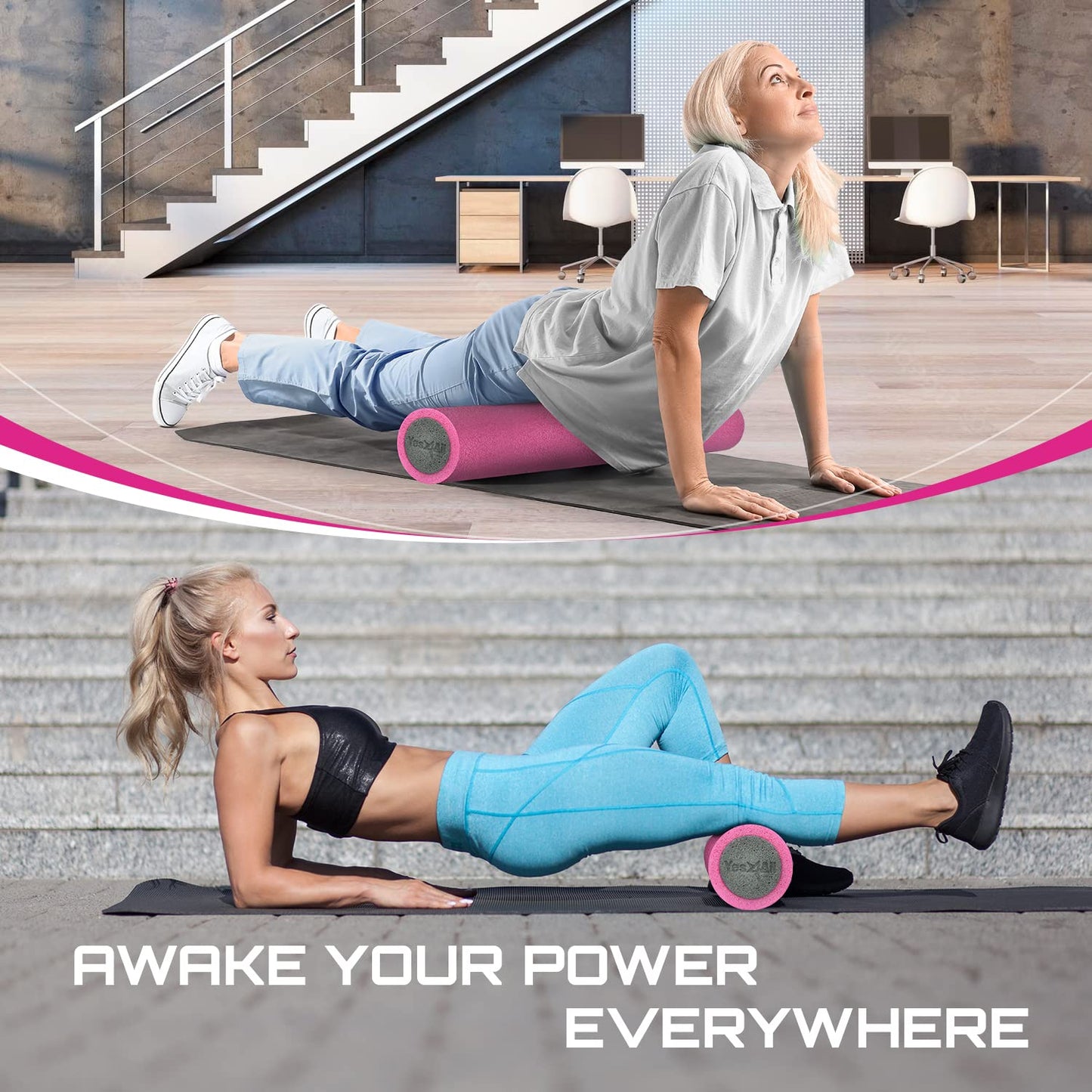 Yes4All Medium Firm PE Foam Rollers for Yoga & Pilates, Available in 12, 18, 24, 36 inch, Two-Layer PE Yoga Roller for Massage