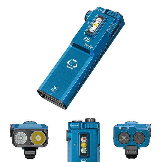 RovyVon E60 Flat EDC Flashlight Rechargeable, 1500 High Lumens Pocket Light with UV, Red and White LED Combo for Camping Hiking and Emergencies, Aqua Blue
