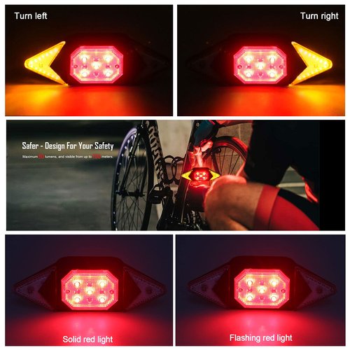 Best Bike Turn Signals Rechargeable Rear Bicycle Light Luces para Bicicleta Waterproof Bike Indicators fit Handlebars, Saddle Rears, Cargo Carrier