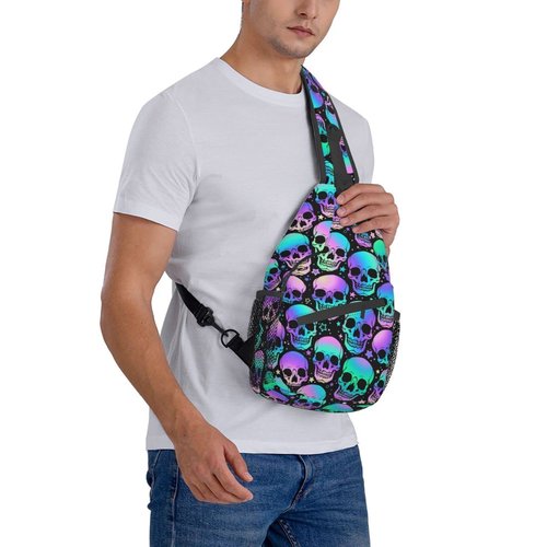 KMIVQGE Sugar Skull Rose Crossbody Backpack for Travel Hiking Chest Daypack Shoulder Sling Bag for Men Women Cycling Walking