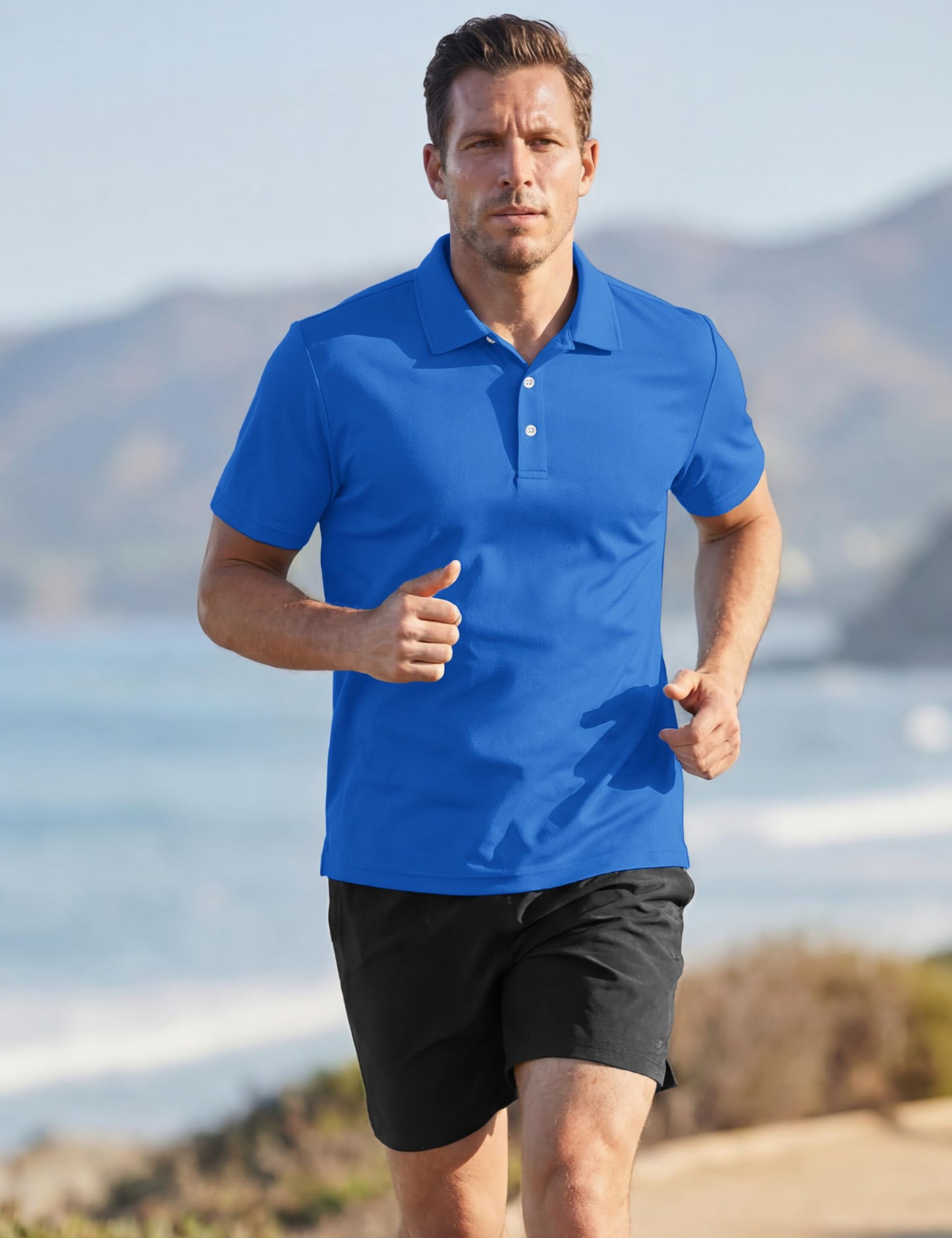 TACVASEN Mens Golf Shirt Dry Fit Mens Polo Shirts Short Sleeve Performance Golf Polos for Men with Collar Work Shirts Azure Blue, L