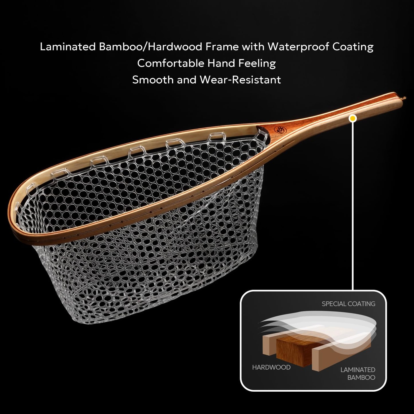 SF Fly Fishing Landing Soft Rubber Mesh Trout Catch and Release Net with Black Magnetic Net Release Combo Kit (Clear A Combo Small Holes)
