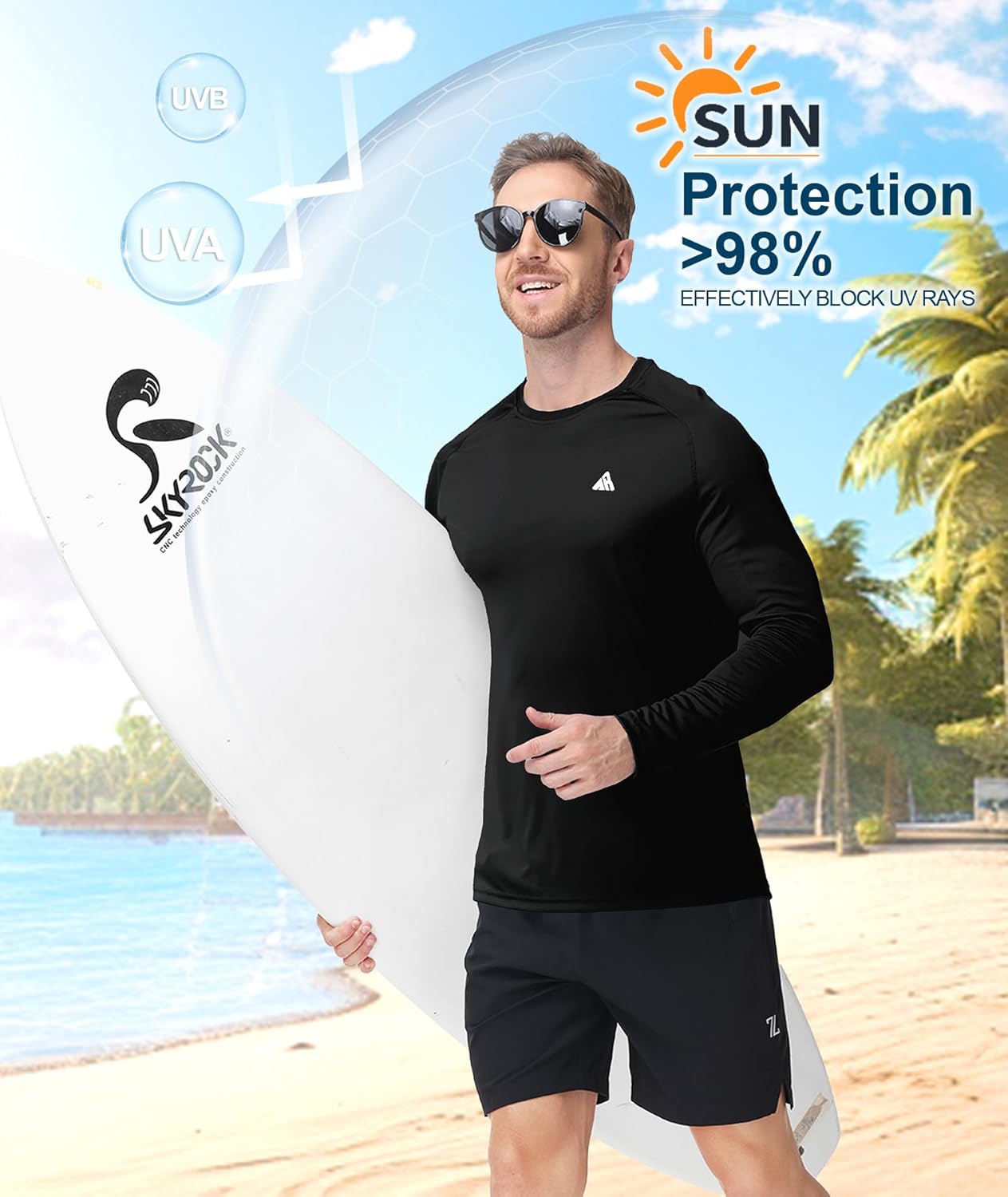 ZITY Men's Long Sleeve UV Protection Shirt - Lightweight UPF 50+ Rash Guard for Fishing & Hiking