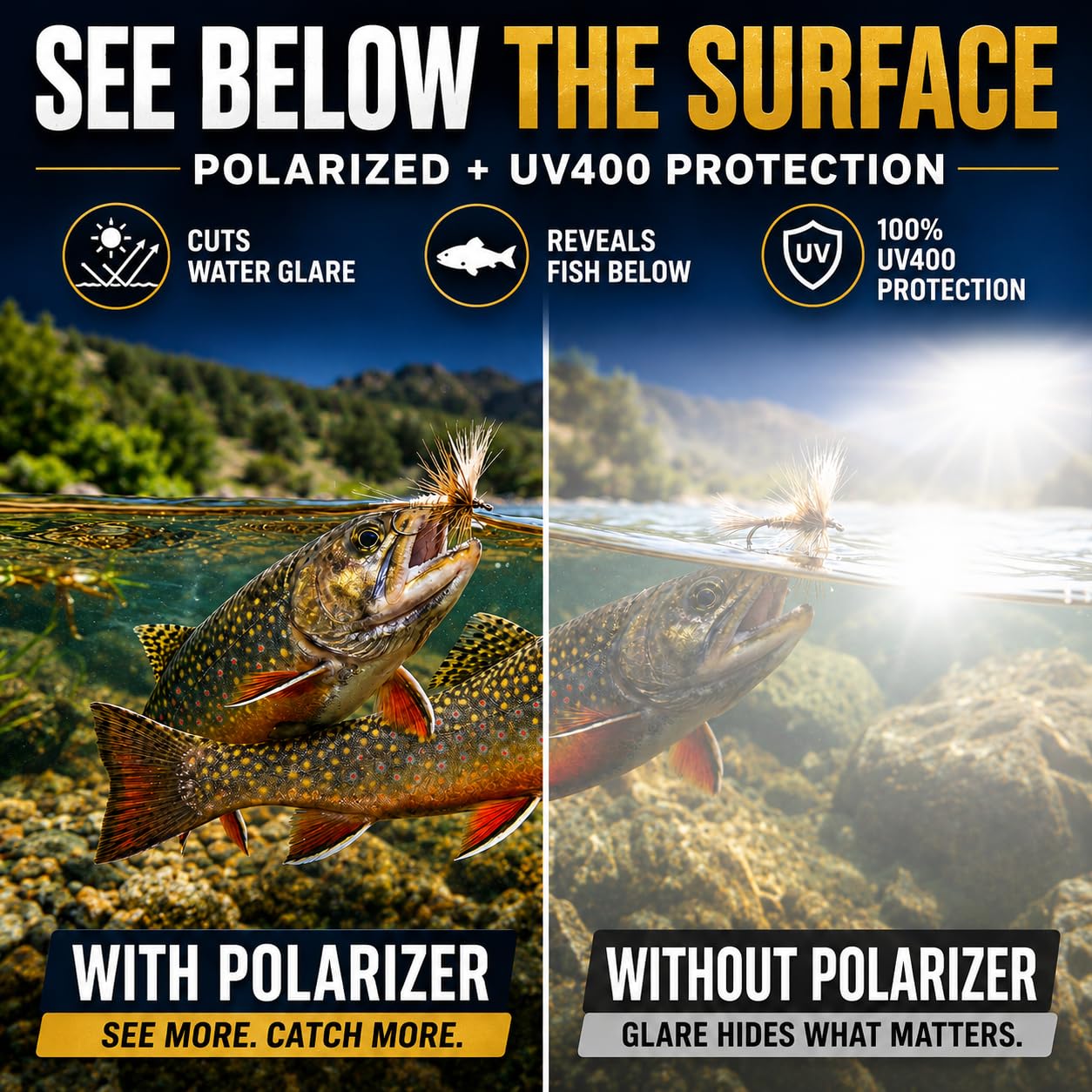 Flux Sportech Polarized Fishing Sunglasses for Men and Women, Anti Glare TR-90 Wrap Frame, UV400, Fly Fishing, Kayak