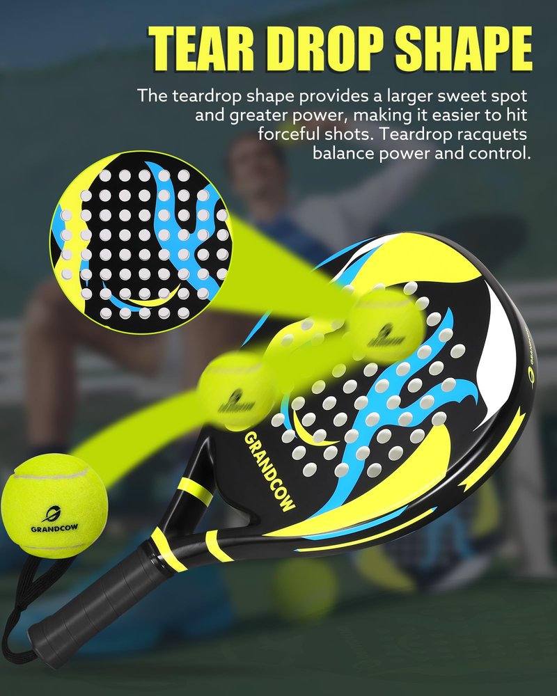 Padel Racket Palas de Padel raqueta Lightweight for Women Female Players Teardrop Shape, Soft EVA Core, Fiberglass Surface, Beginner to Intermediate Arm Friendly All Round Racquet 38mm (Black)