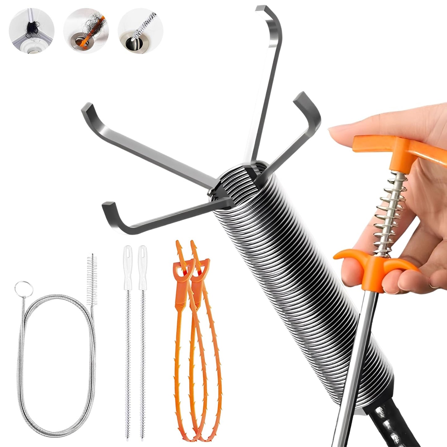 63 In Drain Snake Hair Drain Clog Remover Tool, Sink Drain Cleaner for Sewer Kitchen Bathroom Shower Tub Toilet Clogged Drains Opener Cleaning Tool, Flexible Grabber Claw Pick Up Reacher Tool