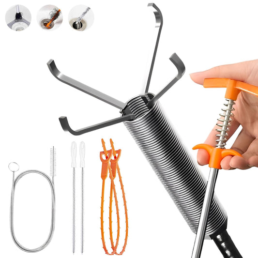 63 In Drain Snake Hair Drain Clog Remover Tool, Sink Drain Cleaner for Sewer Kitchen Bathroom Shower Tub Toilet Clogged Drains Opener Cleaning Tool, Flexible Grabber Claw Pick Up Reacher Tool