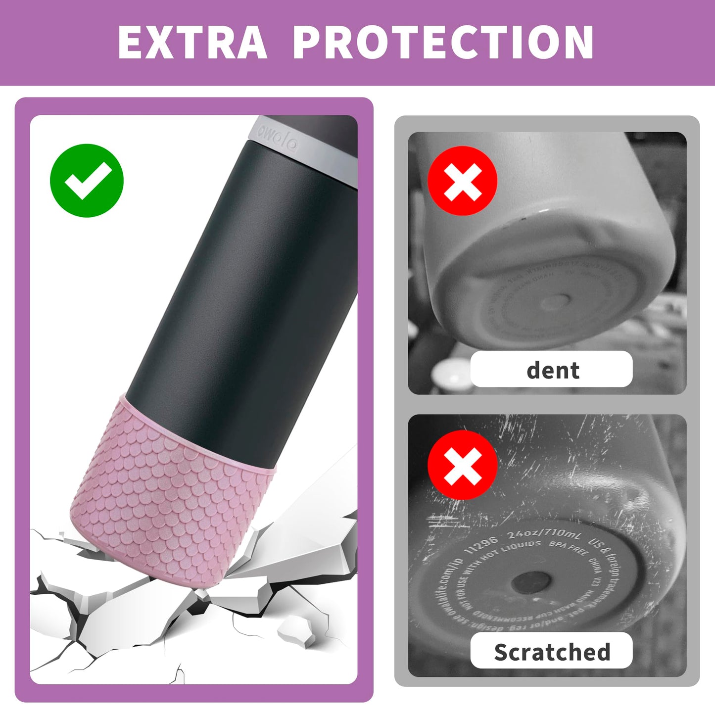 Diumepo Silicone Water Bottle Boot for Owala 24 oz, Anti-Slip Protective Sleeve Bottom Bumper Protector for Owala FreeSip/Twist/Flip 24 oz Water Bottle,BPA Free (Purple)