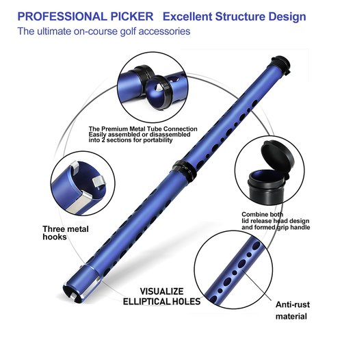 Golf Ball Retriever Tool Golf Easy Pick Up Balls Golf Ball Picker Upper Grabber Tool with Removable Portable Golf Ball Pick Up Premium Stainless Steel for Putter Golf Accessories Golf Gifts for Men