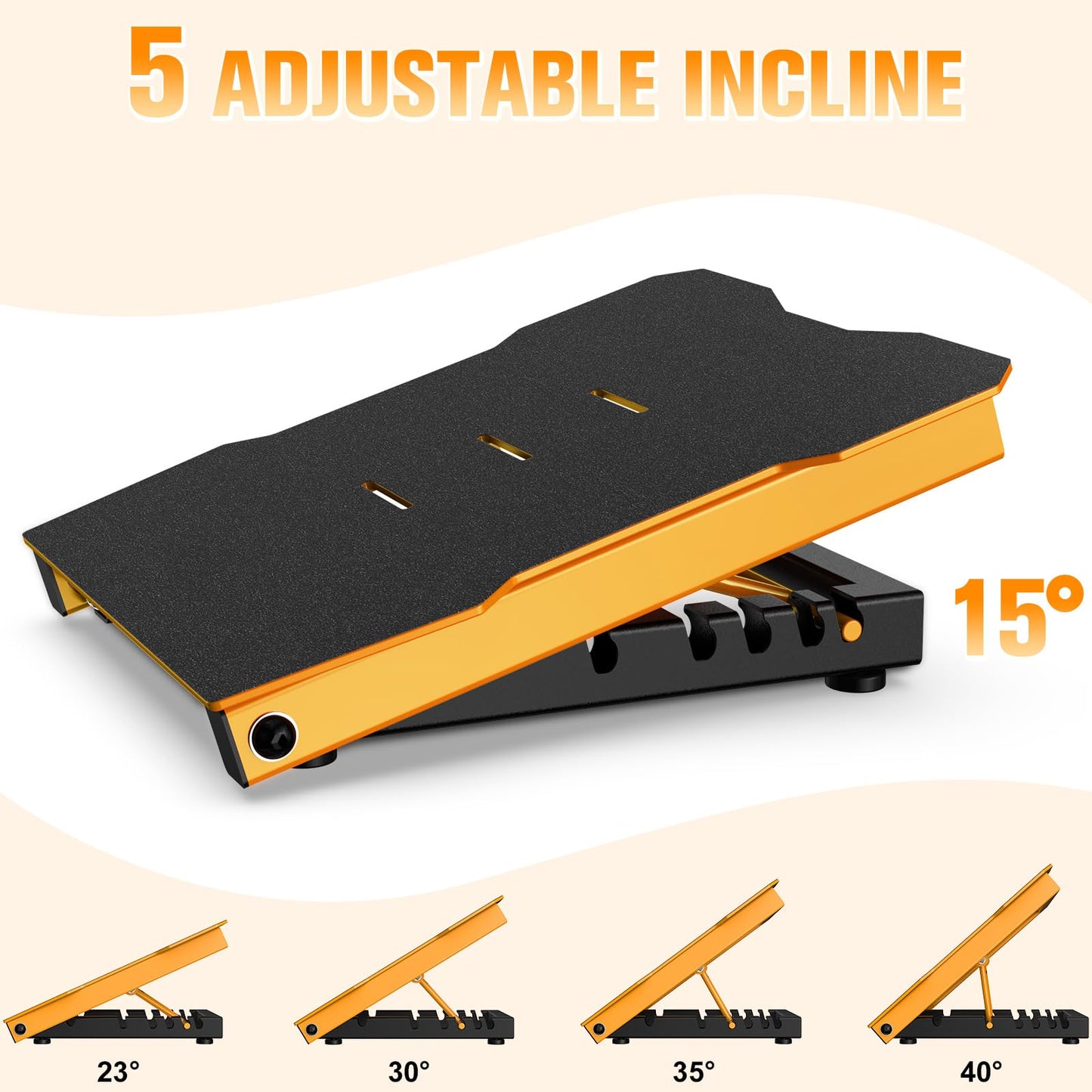 YONKFUL Steel Slant Board Calf Stretcher, 600 Lbs Weight Capacity 5-Level Adjustable Incline Board Squat Wedge Achilles Ankle Stretcher Non-Slip Surface for Squat, Fitness, Physical Therapy, Yellow