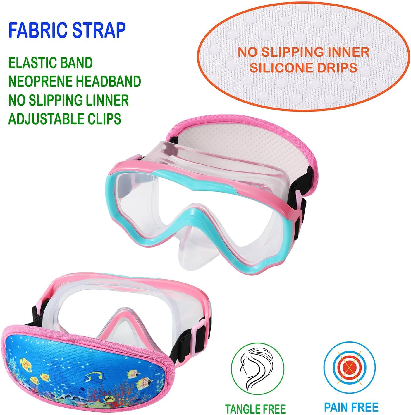 Skiennix Swim Goggles for Kids 6-14 - No Tangle Strap & Nose Cover | Perfect for Diving
