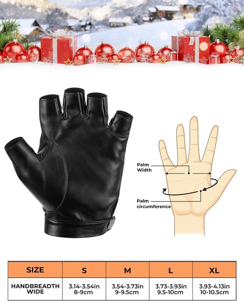 KEMIMOTO Fingerless Driving Gloves - PU Faux Leather Outdoor Sport Gloves for Men & Women | Black