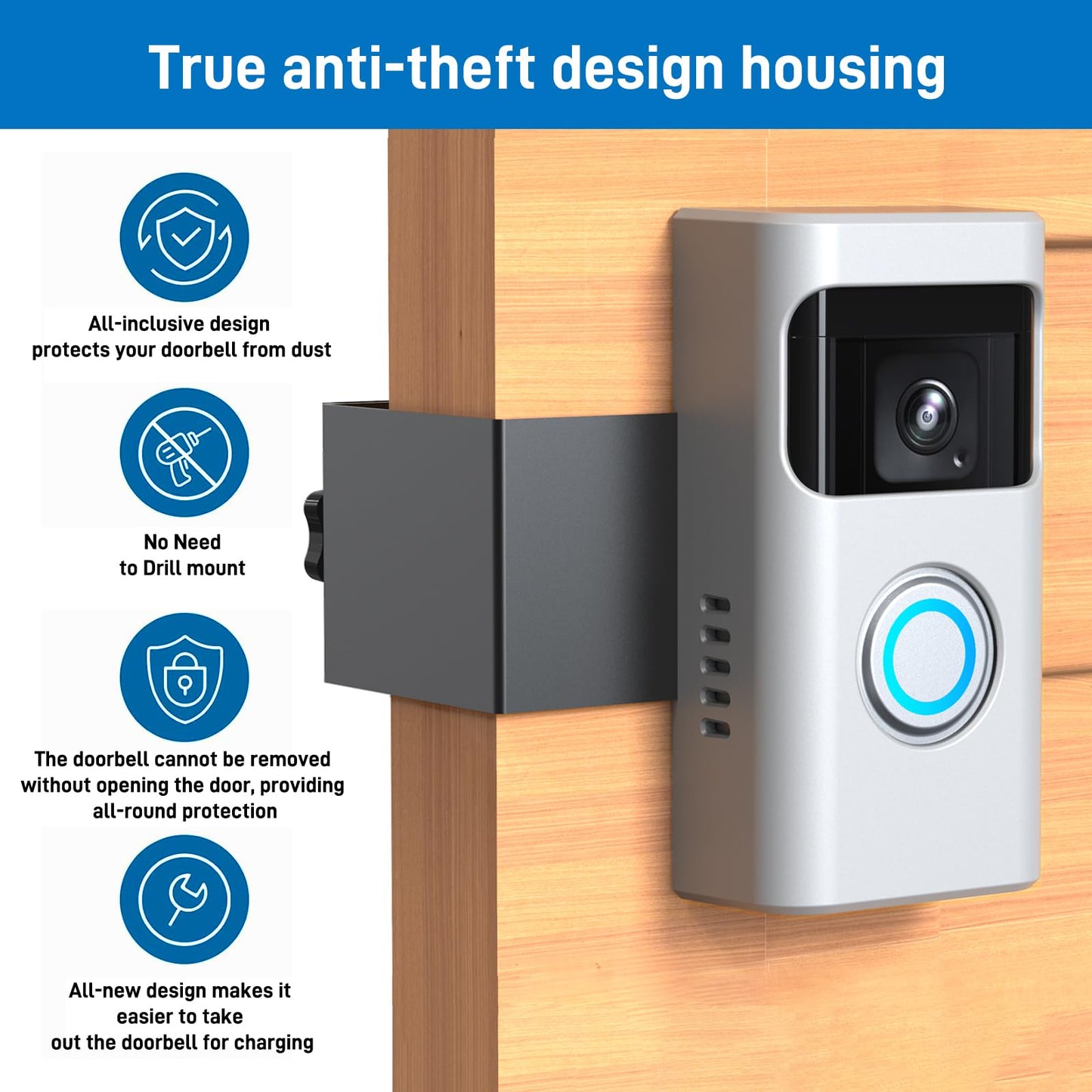 Anti-Theft Ring/Doorbell Mount Compatible with Ring Battery Doorbell and Battery Doorbell Plus/Pro No-Drill Doorbell Holder Accessories for Houses, Apartments (Silver)