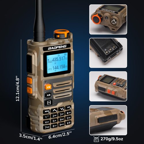 BAOFENG K63 Tri-Band Two Way Radio, UHF/VHF/1.25M Handheld Ham Radio K6, AM FM NOAA Receiver w/ 2600mAh Battery USB-C Port, 999CH, Wireless Freq Copy, Programming Cable, CHIRP Compatible, Coyote Brown