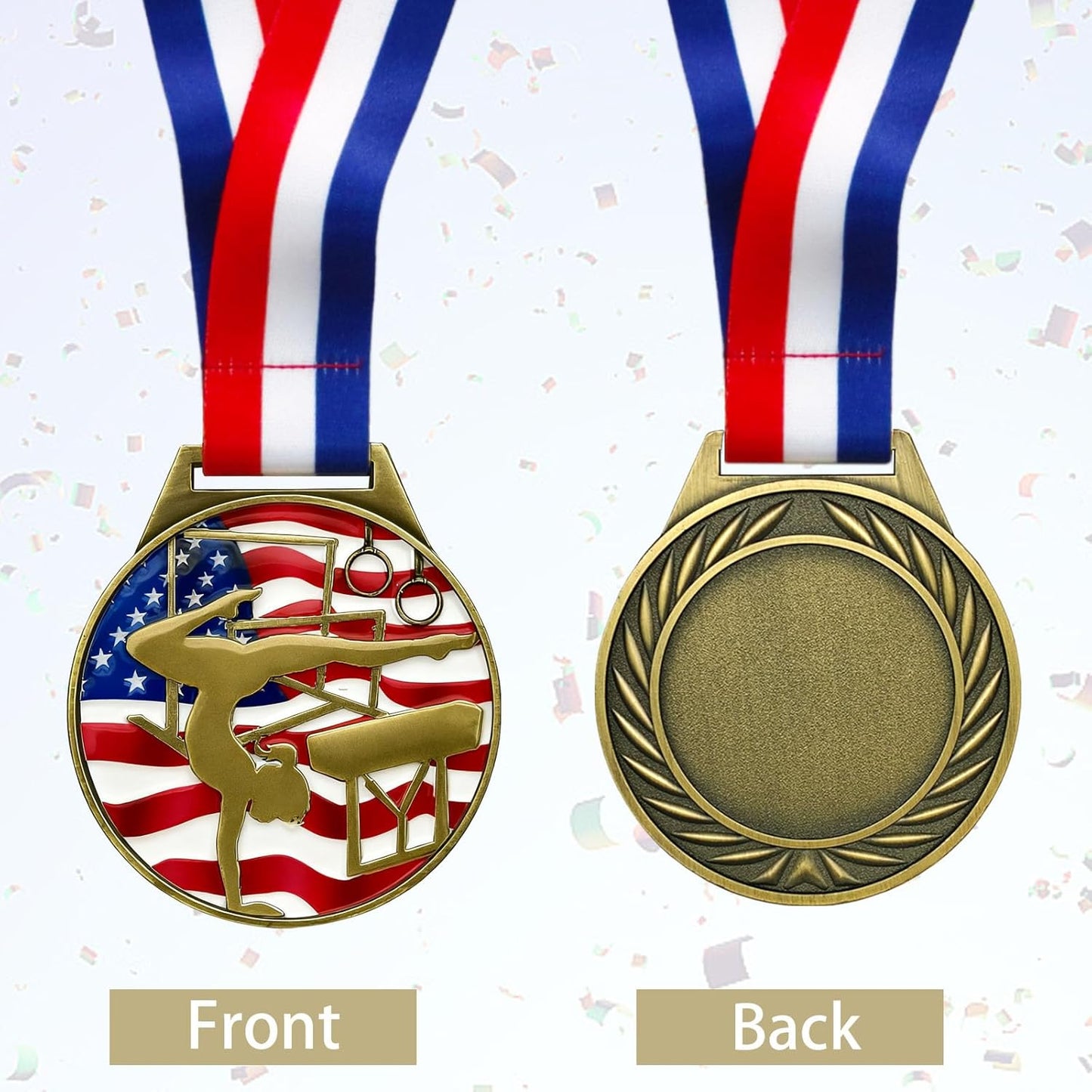 Skiennix Patriotic Gymnastics Medal - 3" Gymnast Medallion with Neck Ribbon | First Place Award for Competitions