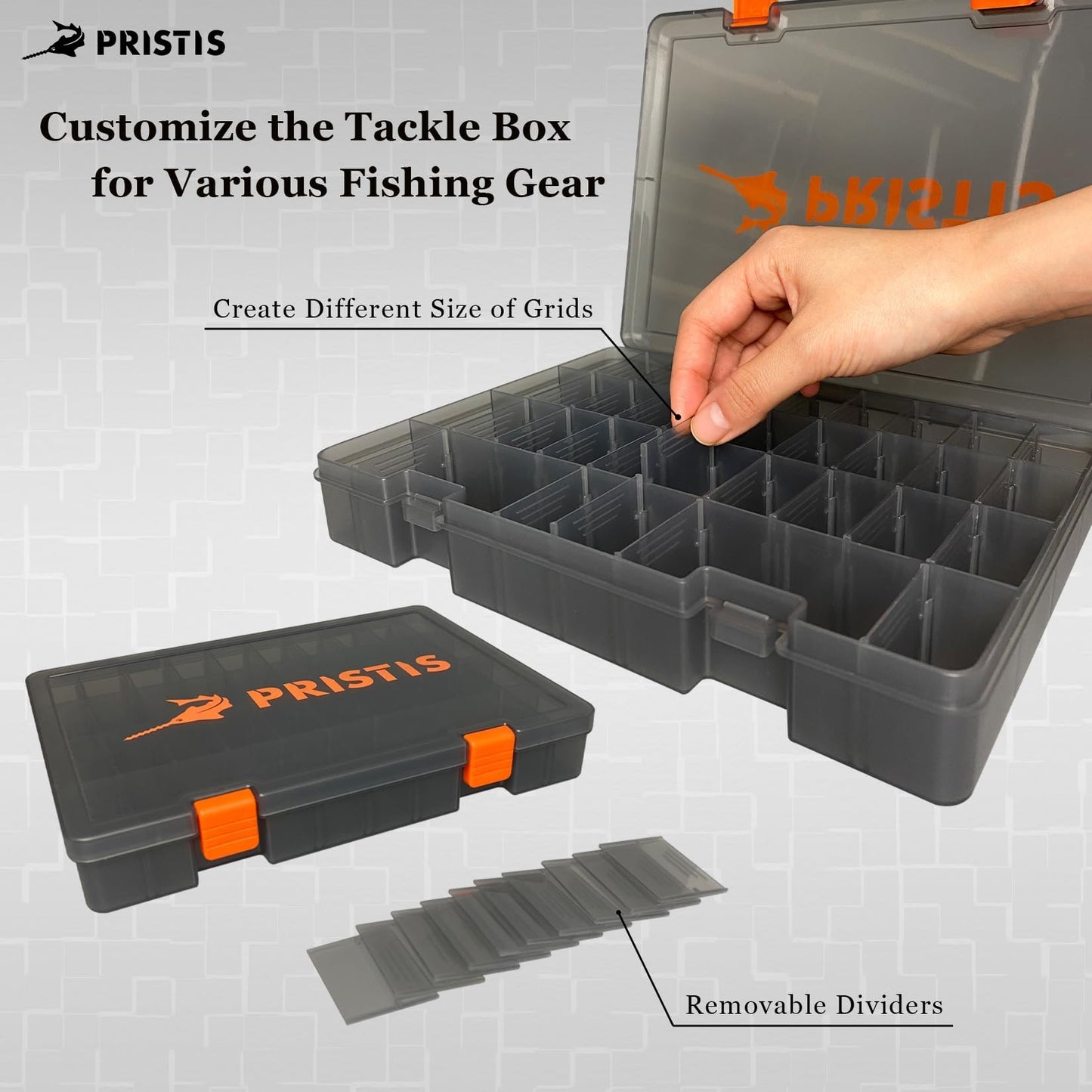 Pristis 4pcs Tackle Trays, 10.1"L 3600 High Strength Plastic Lure Storage, Container with Removable Dividers, Portable Tool Box for Hardware Fitting & Fishing Parts, Adjustable Compartment Organizer