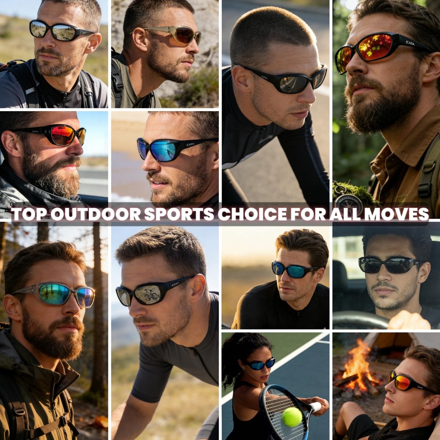 ICARA Polarized Sport Sunglasses for Men Women, UV400 Protection TR90 Frame, Ideal for Driving Cycling Fishing Running (Black Frame/Blue Lens)