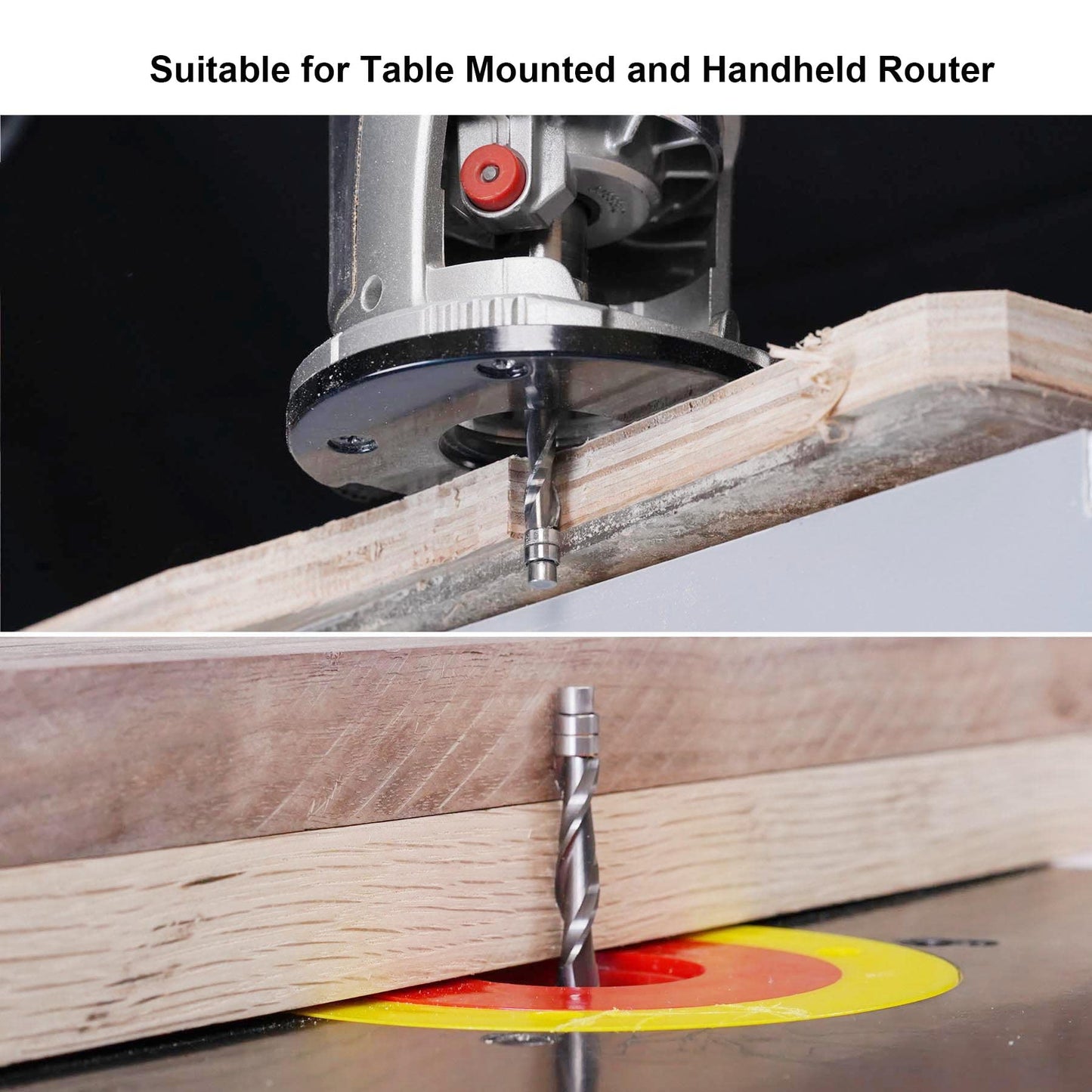SpeTool 5PCS Upcut Spiral Flush Trim Router Bits Set with 1/4" Shank,3" OVL Carbide Bottom Bearing Spiral Bit for Woodworking Trimming