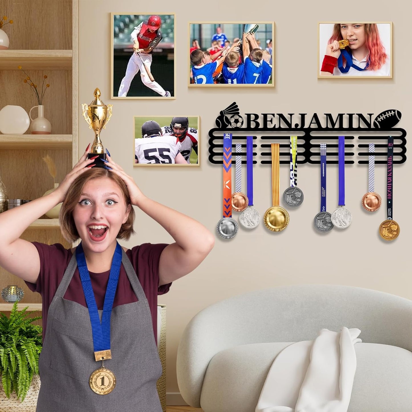 Skiennix Personalized Medal Hanger Display - Custom Name Wall Mount Trophy Rack | Ideal for Sports & Dance