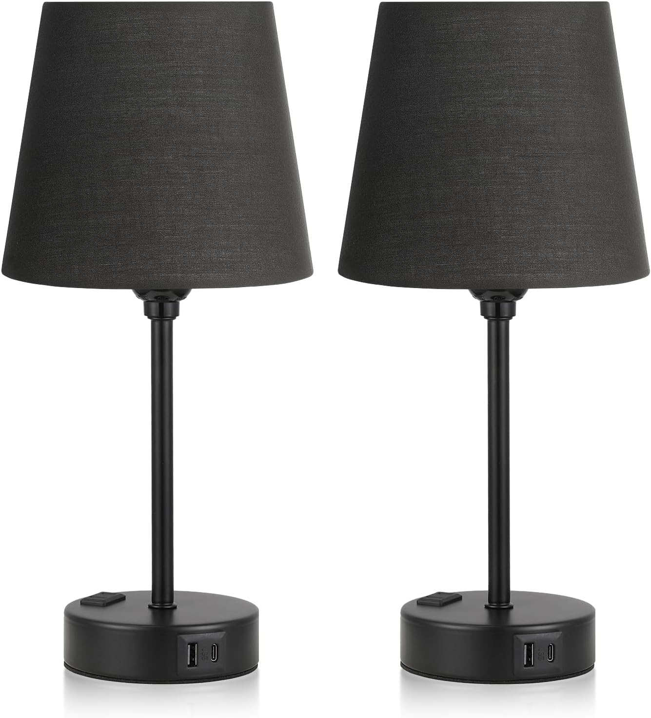 Set of 2 Mini Bedside Lamps with USB-C & AC Outlet - Dimmable Touch Nightstand Lights for Bedrooms