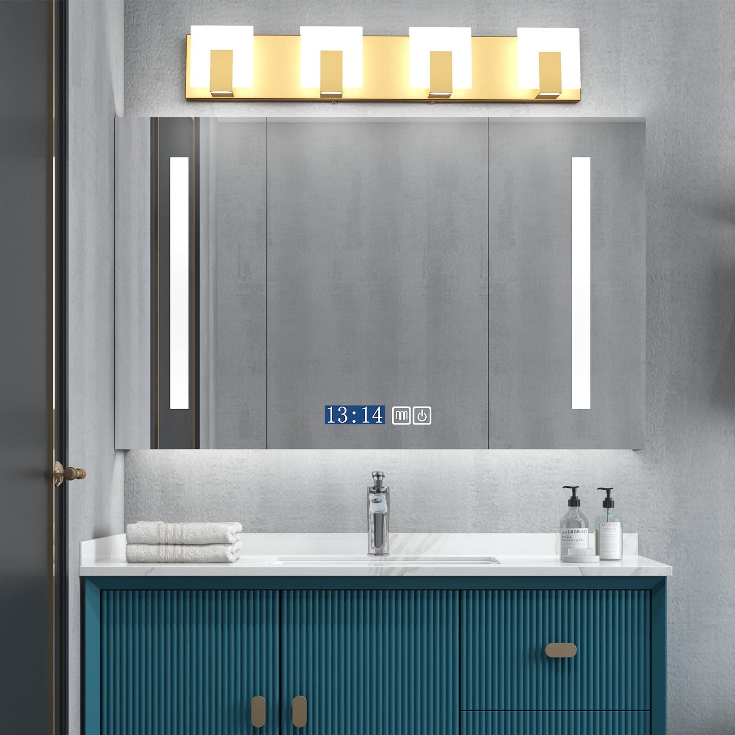 Aipsun Gold Vanity Lights for Bathroom Modern LED 4 Lights Bathroom Vanity Lights Up and Down Wall Light Fixtures 6000K