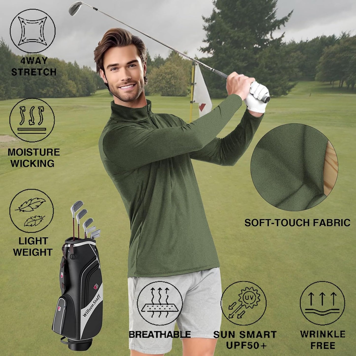 Skiennix Men's Quarter Zip Pullover Sweatshirt - UPF 50+ Moisture-Wicking Golf Shirt | Breathable Sun Protection