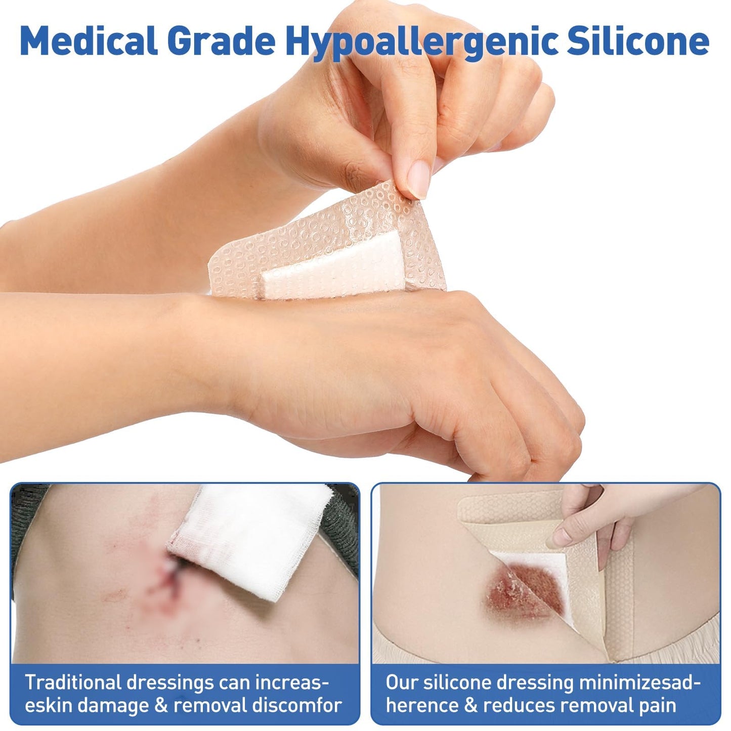 AZEN 12 Pack Silicone Foam Dressing, 3.2" X 4" Waterproof Silicone Bandages with Border Adhesive, Large Bandages for Wounds, Self Adhesive Wound Care and Dressings