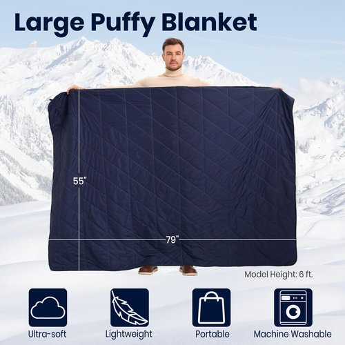 sheelokhwui Ultralight Puffy Blanket, Outdoor Camping Blanket, Water-Resistant and Packable, Great for Camping, Stadium, Traveling, Backpacking, Picnic and Beach. 79"x55". Royal Blue