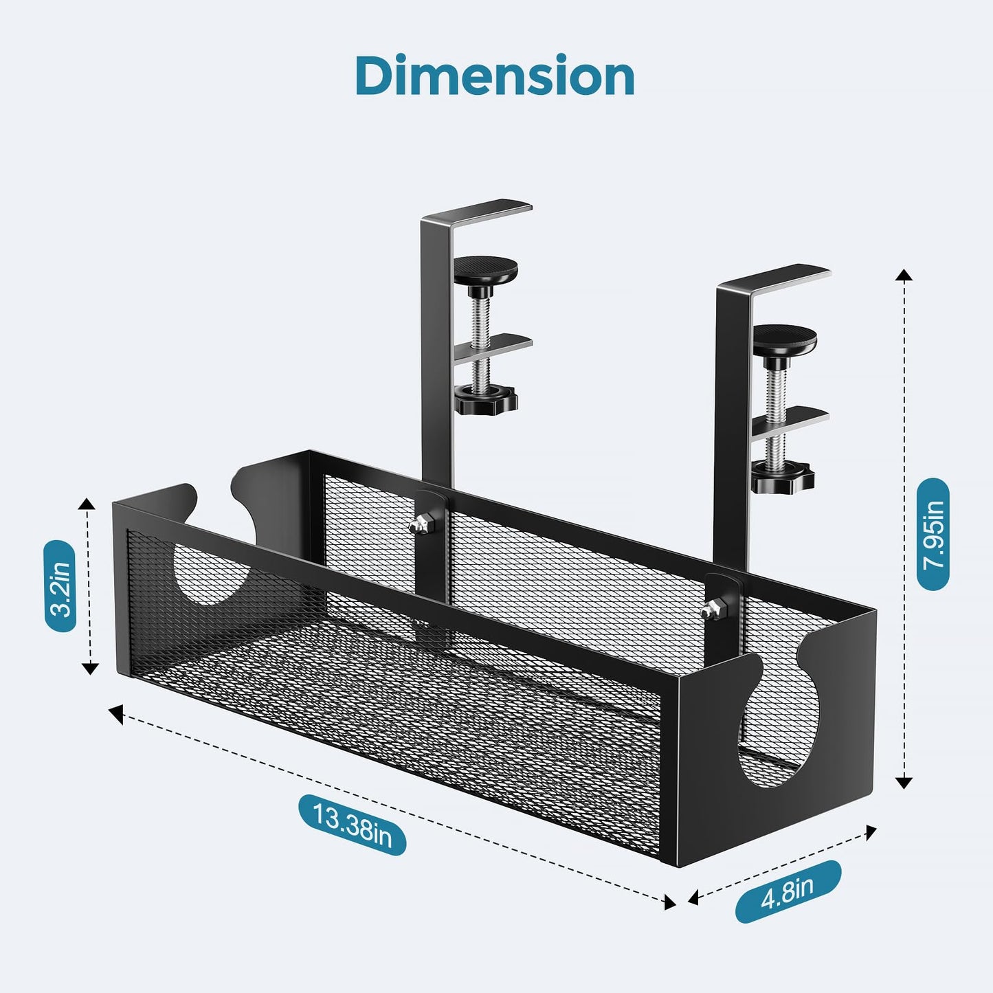 YECAYE No-Drill Metal Under Desk Cable Management Tray, Power Strip & Cable Organizer for Home Office,Under Desk Storage,Organizer Tray,Black