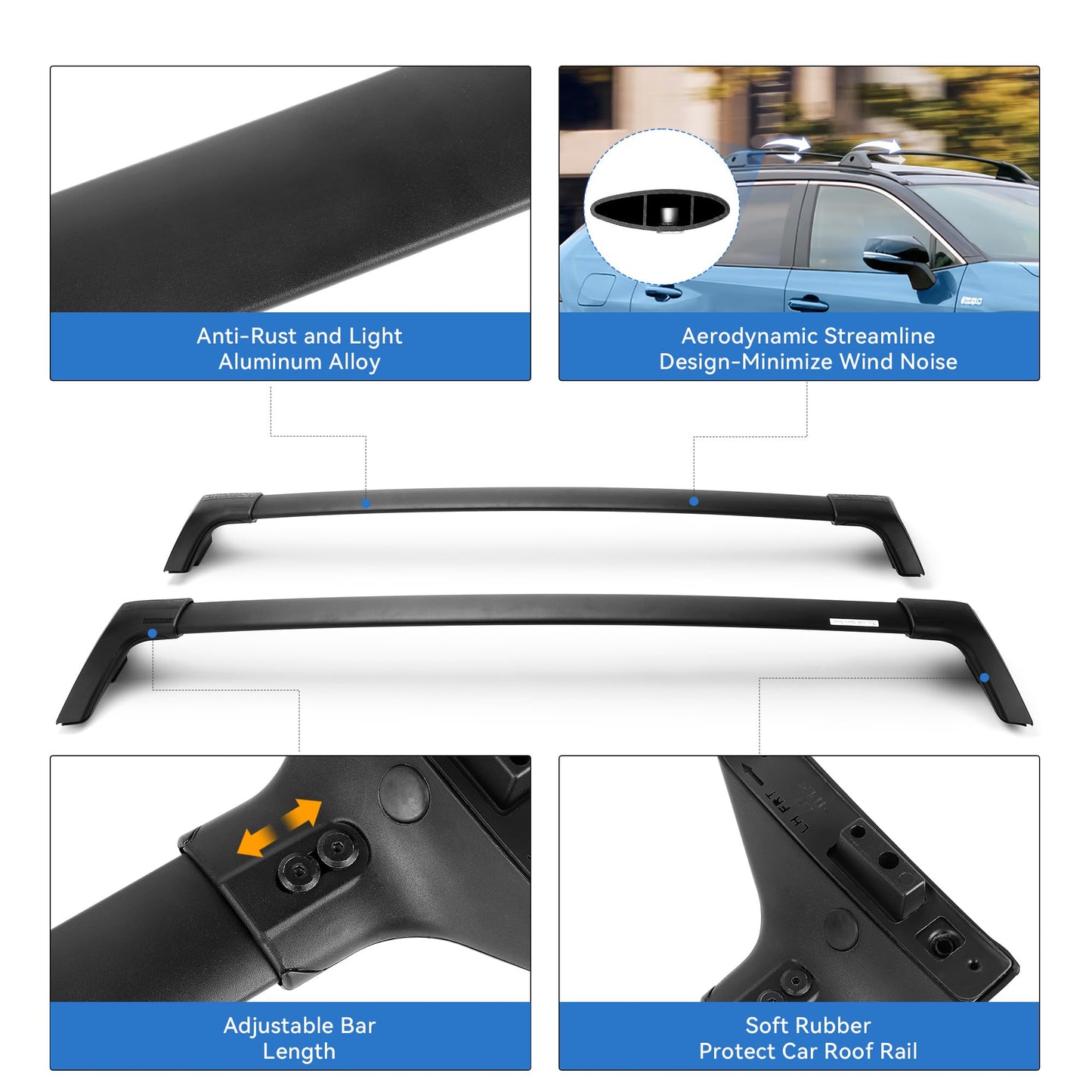 Roof Rack Cross Bars for 2019-2025 RAV4 XLE XSE Premium Limited Hybrid LE with Side Rails, Lockable Aluminum Crossbars Cargo Rooftop Luggage Canoe Kayak Bicycle roof Bag